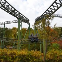 Fluch Von Novgorod Hansa Park roller coaster in autumn fall