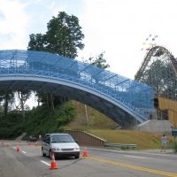 Ravine Flyer II Waldameer coaster going over a road